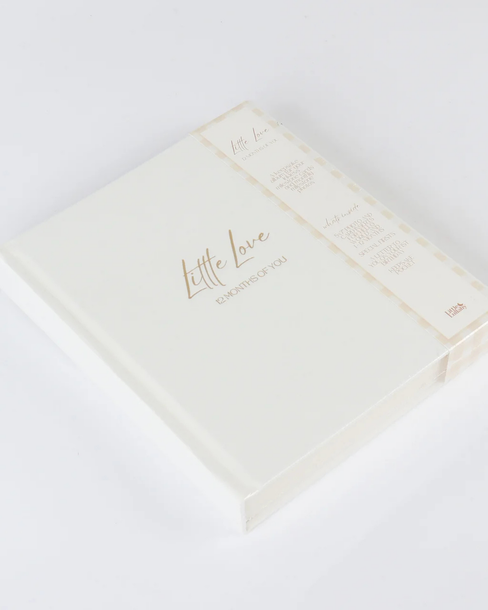 1-12 months baby photo album with milestone cards – gold foil linen cover