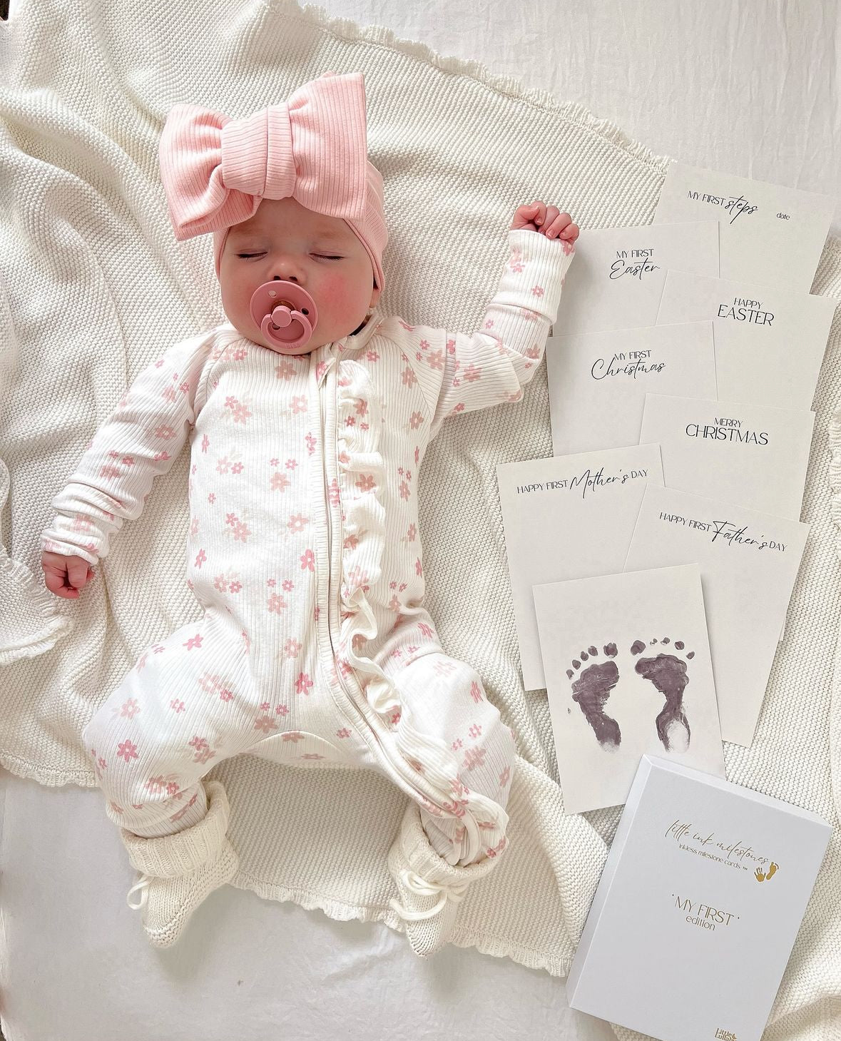 baby milestone cards and first occasions, inkless print kit for hands and feet
