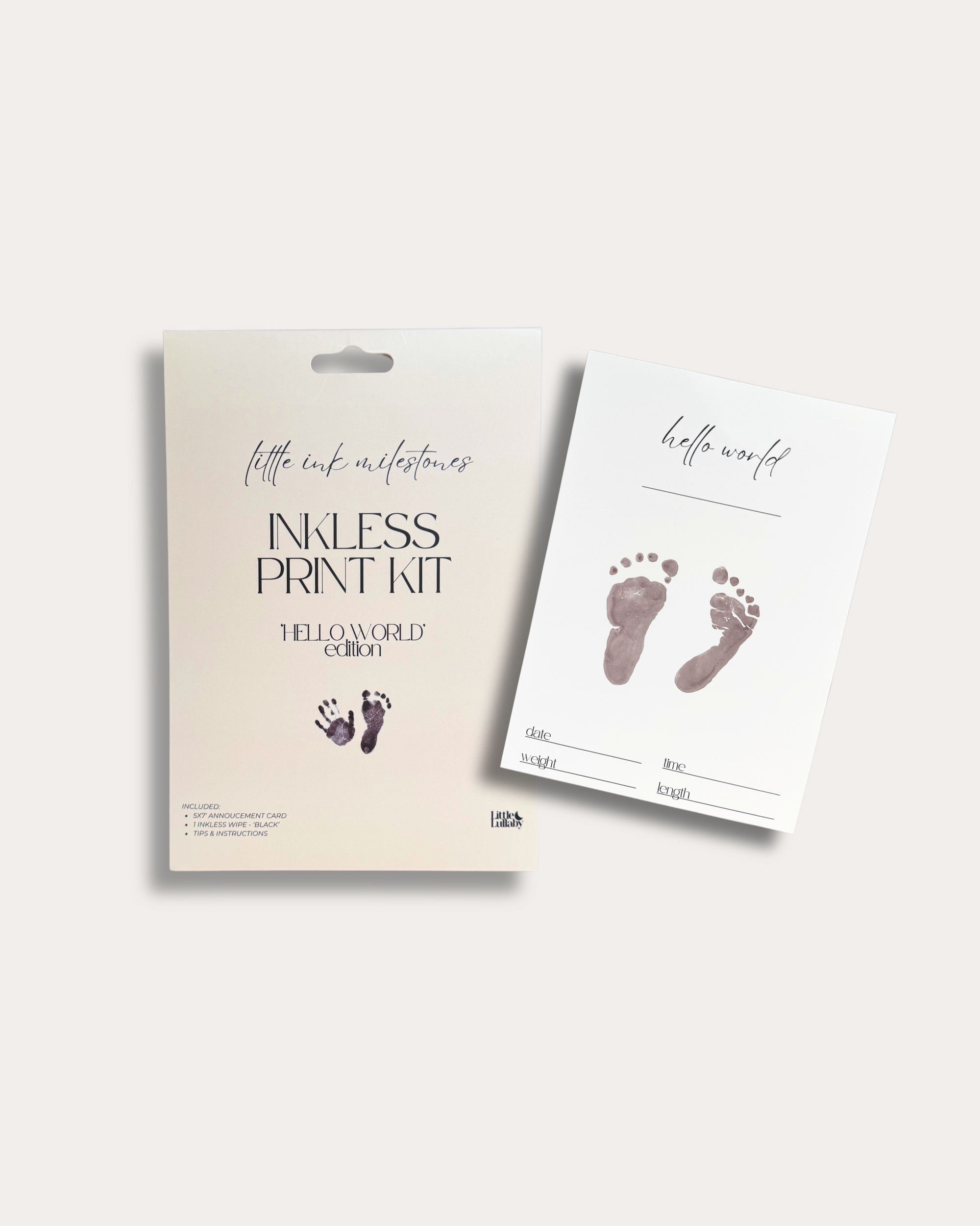 announcement card for footprint and handprints baby keepsake