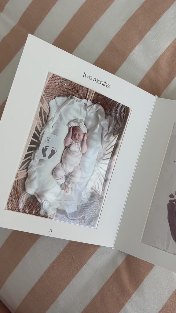 baby keepsake photo album birth - 12 months old with inkless, no mess monthly milestone cards 